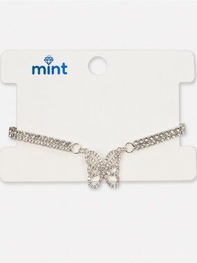 Mint Silver Rhinestone Butterfly Anklet Adjustable Y2K Coquette Anklet Bracelet
